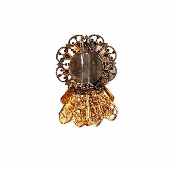 Vintage Angel Lapel Pin Art Painter Faux Pearl Gold Tone Small Pin Brooch 1.25" - Picture 4 of 5